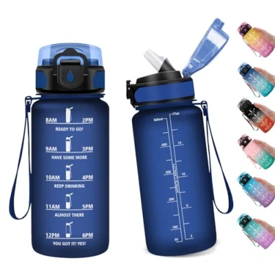 Image de Bouteille d&#039;eau de sport réutilisable en plastique avec paille, pour enfant, gym, vélo, bureau, yoga, école 500 ml