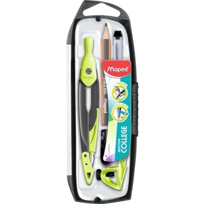 Afbeelding van Maped Cirkel van metaal, Open Mine 5 delige set 1 passer vulling + universele ring potlood puntenslijper stiftetui verwisselbare accessoires College Groen