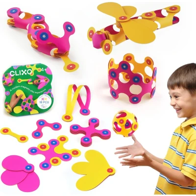 Afbeelding van Clixo Itsy 18 stuks set (roze/geel) flexibel magnetisch speelgoed