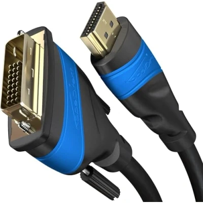 Afbeelding van KabelDirekt HDMI DVI adapter met bescherming tegen signaalstoringen A.I.S. 0,5m (24+1/HDMI bidirectionele monitorkabel, verbindt apparaat monitor, Full HD/1080p)
