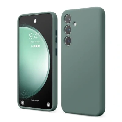 Afbeelding van Elago Hoogwaardig vloeibaar siliconen omhulsel compatibel met Samsung Galaxy S24, volledige bescherming, 4 lagige slagvaste structuur, krasbestendige zachte microvezel binnenkant, nachtgroen