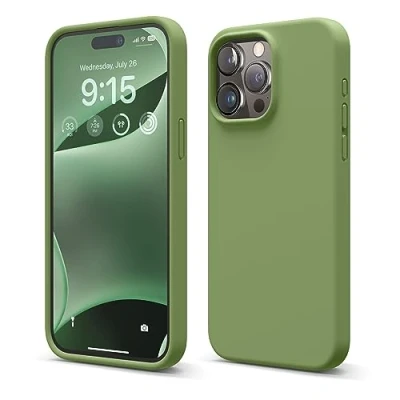 Afbeelding van elago Vloeibare siliconen hoes compatibel met iPhone 15 Pro Max, hoogwaardig, integraal beschermend, 4 laagse schokbestendige structuur, zachte anti kras microvezel voering, groen (Cedar Green)