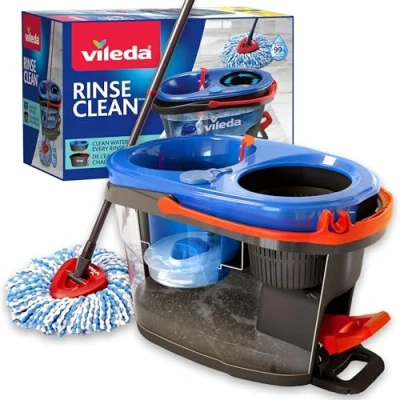Afbeelding van Vileda RinseClean Spin Mop System Afscheider voor schoon en vuil water, moeiteloos centrifugeren, Microvezelmop emmer Grijs