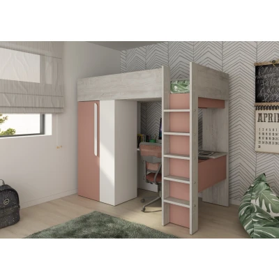 Afbeelding van Studio 1809 hoogslaper met bureau en kast 90x200 Oudroze