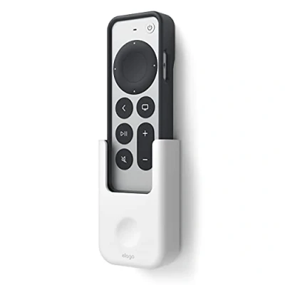 Afbeelding van elago Apple TV houder compatibel met 4K Siri afstandsbediening 2e generatie (2021) herbruikbare gelpad of schroefmontageopties, wandbevestiging, duurzaam materiaal (wit)