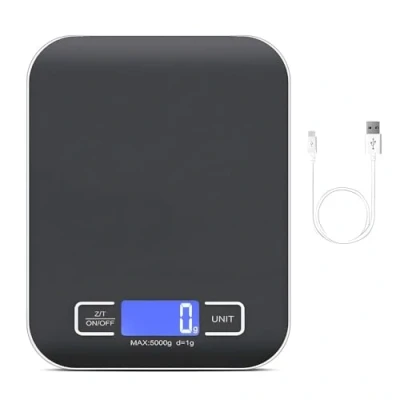 Afbeelding van BAIFULAI Digitale keukenweegschaal, 10 kg/1 g, USB oplaadbaar, met led display en tarrafunctie, multifunctionele voedselweegschaal voor koken meten
