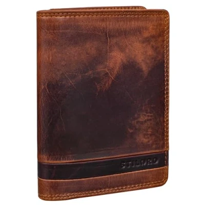 Afbeelding van STILORD &#039;Matthis&#039; Verticale Portemonnee voor heren, leer, met RFID bescherming, klassiek, portemonnee, creditcardhouder, echt Kara Cognac,