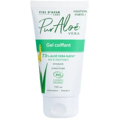 Image de puraloé Ciel d&#039;Azur Labs Gel Coiffant Bio Pur&#039;Aloé 73% Aloé Vera &amp; Équitable Fixation Forte, Hydrate et Structure Certifié Cosmos Organic 99% d&#039;Origine Naturelle Tube 150 ml
