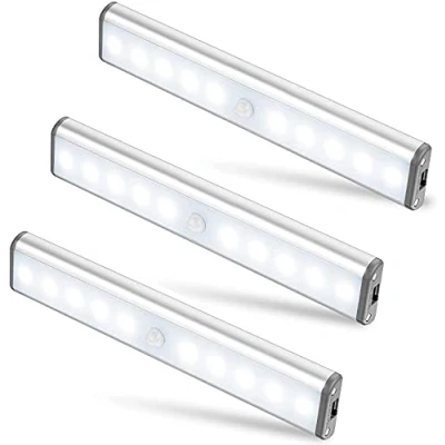 Afbeelding van Moston 3 stuks 10 leds, draadloos, oplaadbaar via USB, magnetisch, bewegingsmelder, 2 verlichtingsmodi, draagbaar. Kastlamp, noodlicht, nachtlampje voor kinderen, accessoires