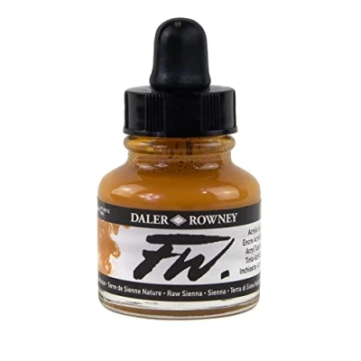 Afbeelding van Daler Rowney FW Acrylverf, glazen fles met druppelaar, 29,5 ml, okergeel