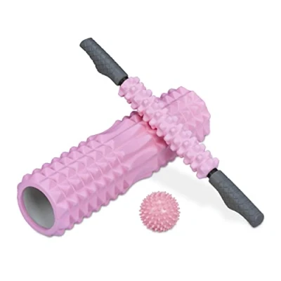 Afbeelding van Relaxdays foam roller set van 2 inclusief massagebal massage triggerpoint roze