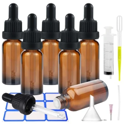 Afbeelding van Impoditiongs 6 x 30 ml druppelflesjes, mini fles met druppelteller, lege glazen flessen druppelaar, pipetten en trechter, voor etherische olie (bruin)