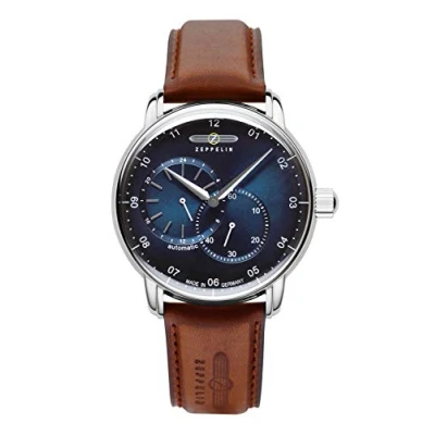 Afbeelding van Zeppelin 32019429 Herenhorloge, analoog, kwarts, 8642 3 blauw/bruin, Riemen