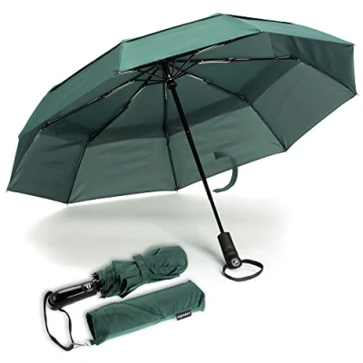 Afbeelding van Ergonauts Winddichte dubbellaagse reisparaplu Teflon coating, ergonomische handgreep en beschermhoes opvouwbaar ontwerp, licht, compact hoge windbestendigheid, Groen