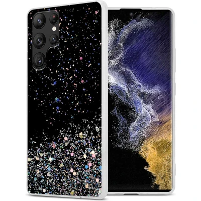 Afbeelding van Cadorabo Hoesje geschikt voor Samsung Galaxy S22 ULTRA in Zwart met Glitter Beschermhoes van flexibel TPU silicone fonkelende glitters Case Cover Etui
