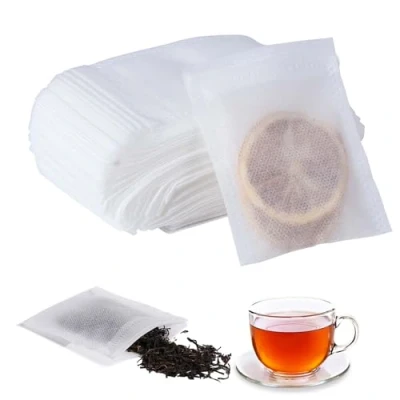 Afbeelding van Vinabo 400 stuks theefilters, stoffen infuser 7 x 9 cm, theefilter met trekkoord, wegwerptheezakjes voor losse thee, gearomatiseerde specerijen, vanille, lavendel, koffie