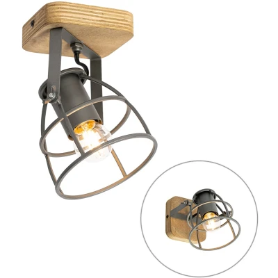 Afbeelding van QAZQA arthur Industriele Wand en Plafondspot Spotje Opbouwspot 1 lichts L 12.5 cm Donkergrijs Industrieel Woonkamer Slaapkamer Keuken