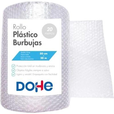 Afbeelding van Dohe Plastic bellenblaasrol 50 cm (breedte) x 20 m (lengte), transparant, ideaal voor de bescherming van verzendingen, verhuizingen, breekbare voorwerpen, verpakking, kantoorbenodigdheden