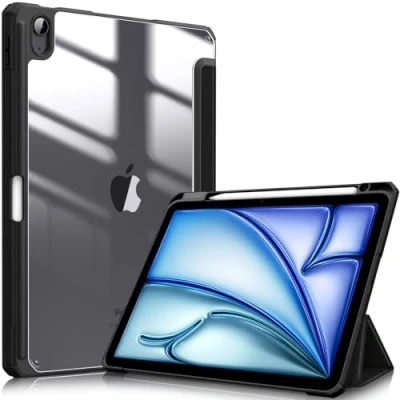 Image de Fintie Coque pour iPad Air 11 Pouces M3/M2 (2025/2024), 5/4 10.9 (2022/2020) [Rangement de Stylet] Housse Transparente Claire Etui Antichoc Veille/Réveil Auto, Noir