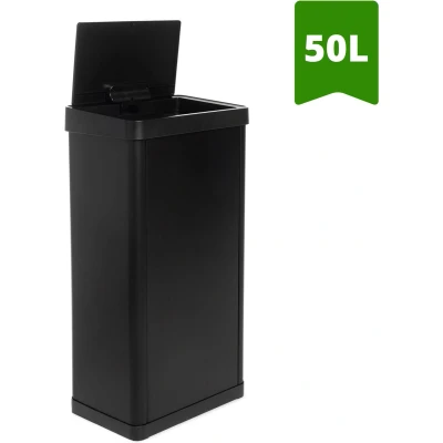 Afbeelding van QLT Knockdown Push Prullenbak van 50 Liter Deksel opent via Drukken Fingerprint Proof Modern en Duurzaam Design 36x24,2x83 cm Zwart