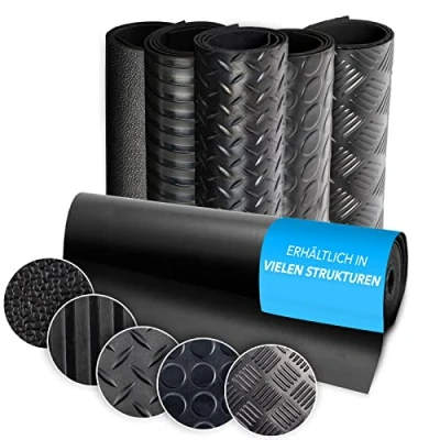 Afbeelding van KARAT Rubberen mat, per meter, meerdere structuren, antislip, met noppen, vloermat, antislipplaat, vloerbedekking (fijn geribbeld, grijs, 100 x cm)