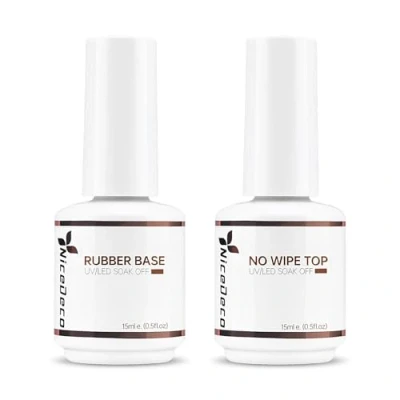 Afbeelding van Nicedeco Rubber Base en Top Coat, 2 x 15 ml No Wipe Coat Set Clear Gel Nagellak UV/LED Langdurige Glossy Shine voor DIY Nail Art