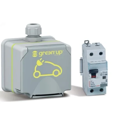 Afbeelding van Legrand Green&#039; Up stopcontact voor elektrische voertuigen en hybride voertuigen, plug in, modus 1&amp;2, eenfasig, laadstroom: 8 16 A, 3,7 kW, 230 V, AP, IK08, IP44, met FI/LS schakelaar, C16, 30 mA