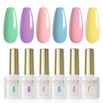 Afbeelding van ROSALIND Semipermanente Nagellak, Blauw, Rood, Groen, Geel, Goud, Roze, Paars, 6 stuks, uv, led, Soak Off, Gel, 6ml