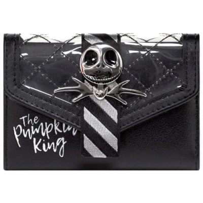 Afbeelding van Nightmare Before Christmas Jack Skellington Emblème Porte Monnaie/Portefeuille à Deux Volets avec Poche Monnaie, ID &amp; Cartes, Noir