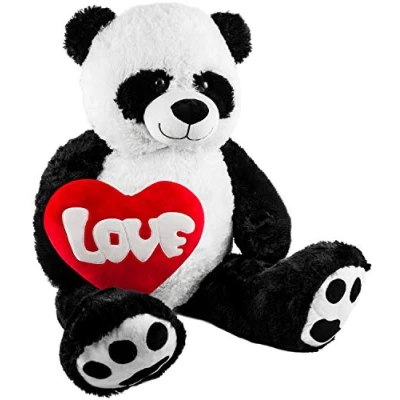 Afbeelding van BRUBAKER XXL Panda 100 cm met een Love Hart Knuffeldier Knuffel Teddybeer