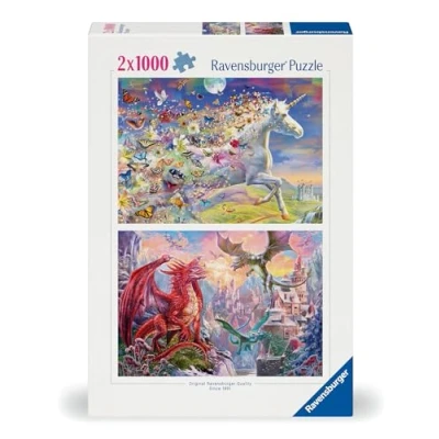Afbeelding van Ravensburger Puzzel 12000339 Eenhoorn en draak 2 puzzels van 1000 stukjes Voor volwassenen kinderen vanaf 14 jaar Fantasiepuzzel