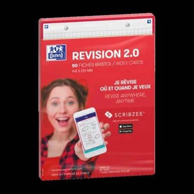 Afbeelding van Oxford Revision 2.0 set van 50 A5 formaat Bristolkaarten (14,8 x 21 cm) kleine dubbelzijdige vierkantjes, rood kader
