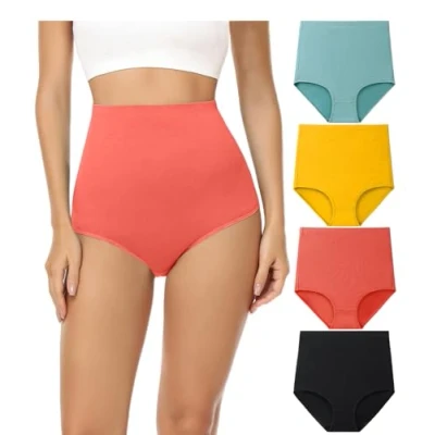 Afbeelding van wirarpa Set van 4 katoenen damesslips met hoge taille