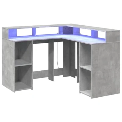Afbeelding van vidaXL Bureau met LED verlichting 130x130x91 cm hout betongrijs