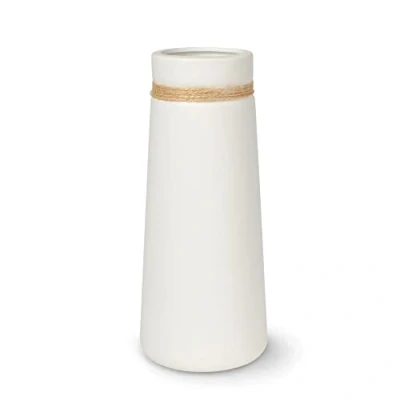 Afbeelding van flature Keramische vaas voor pampasgras witte bloemenvaas als moderne woonkamer boho decoratie, grote 21 cm hoog, woningdecoratie mat ook droogbloemen, kantoor en eettafel (maat M)