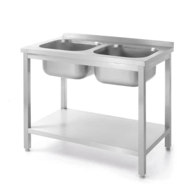 Afbeelding van Hendi Dubbele spoeltafel met schap 2 wasbakken roestvast staal 1000x600x850mm