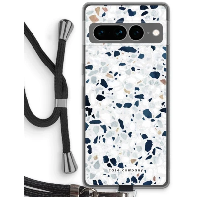 Afbeelding van Case Company® hoesje met Koord geschikt voor Google Pixel 7 Pro Terrazzo N1 Telefoonhoesje Zwart Bescherming aan alle Kanten en Over de Schermrand