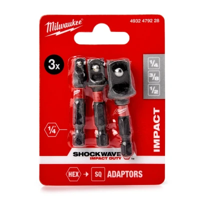 Afbeelding van MILWAUKEE 4932479228 Vierkantadapter bitset 3 1/2, 1/4, 3/8 gereedschapsstaal