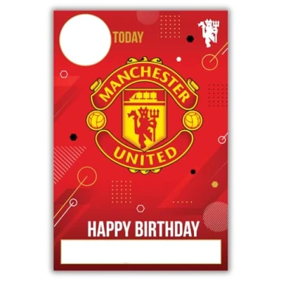 Afbeelding van Manchester United Football Club verjaardagskaart met stickers voor het personaliseren van je leeftijd en voornaam, rood