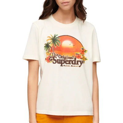 Afbeelding van Superdry Travel Souvenir Tshirt print, Dames, Maat: 36, Ecru marl