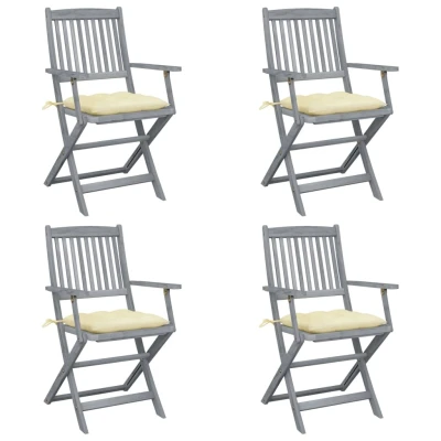 Afbeelding van Tuinstoelen 4 st inklapbaar met kussens massief acaciahout