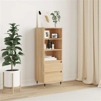 Afbeelding van vidaXL Buffet Haut, Armoire avec 3 Compartiments et 2 Tiroirs, Meuble de Rangement Pieds Salle Séjour, Industriel, Chêne Sonoma Bois d&#039;Ingénierie