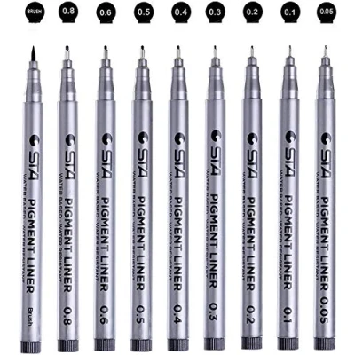 Afbeelding van CHUKCHI 9 micropennen, zwarte inkt, fijne punt, waterdicht, voor schetsen, anime, manga, strips, kunstenaarsillustratie, technische tekening, bullet journal
