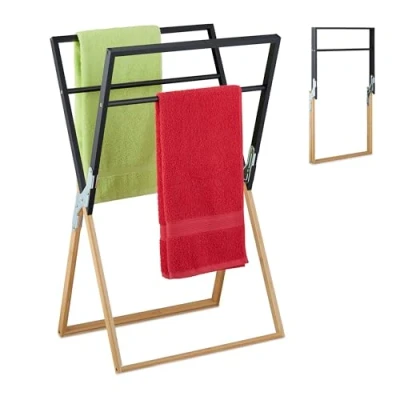 Afbeelding van Relaxdays handdoekrek inklapbaar 4 stangen 87 x 53 38 cm badkamer staand zwart natuur