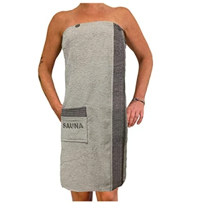 Afbeelding van JEMIDI sauna badstof kilt sarong M XXL dames of heren antraciet Grijs met borduursel 100% katoen handdoek