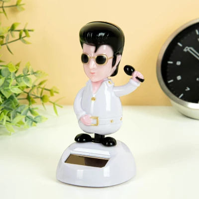 Afbeelding van Out of the Blue Solar bewegend figuur Elvis King Rock n Roll wit kunststof 11 cm