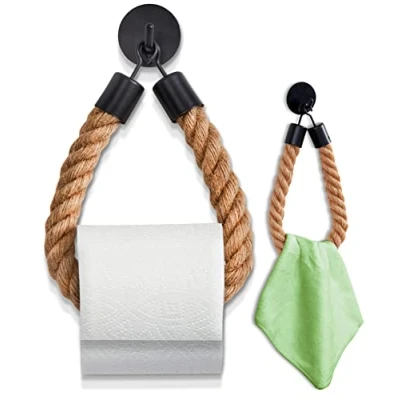 Afbeelding van HENNEZ Toiletpapierhouder zwart mat zonder boren vintage wc rolhouder papierhouder