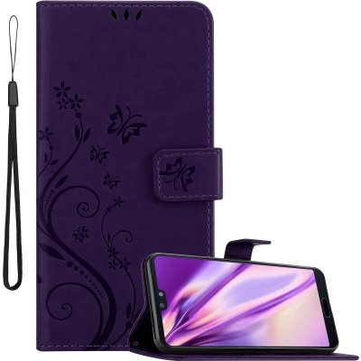Afbeelding van Cadorabo Hoesje geschikt voor Huawei P20 in BLOEMEN DONKER PAARS Beschermhoes bloemmotief met magnetische sluiting, standfunctie en kaartsleuven Book Case Cover Etui