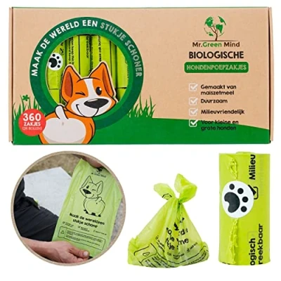 Afbeelding van Mr. Green Mind Poepzakjes 360 stuks lekvrije Hondenpoepzakjes Biologisch Afbreekbaar 24 rollen Hond