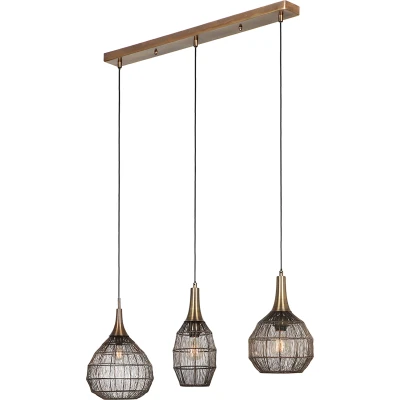 Afbeelding van Soraya hanglamp, 3 lamps, balk, metaal, antiek messing